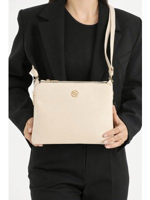 Sanmorris Kadın Suni Deri Ayarlanabilir Çapraz Askılı 4 Bölmeli ve Metal Fermuarlı Omuz Çantası S-1329