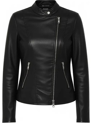 Only Kadın Onlmelisa Siyah Faux Leather Ceket Uzun Kol Kısa Model Günlük Stil
