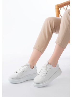 Zerenyus ZRİN-2435 Premium Beyaz Gümüş Bağcıklı Günlük Sneaker