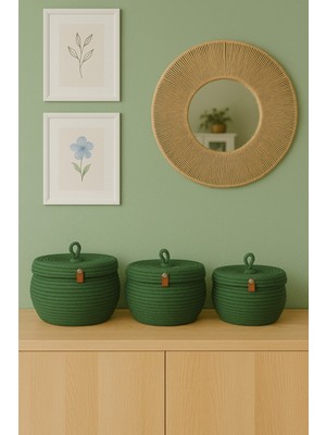 3'lü Kapaklı Jüt Sepet, Safari Tarzı, Bombeli ve Şık Tasarım