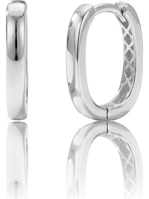 Söğütlü Silver 925 Ayar Gümüş Küpe Beyaz Altın Rodyum Kaplama Oval Halka Küpe -  U Model-Halka Tasarım SGTL13269RODAJ