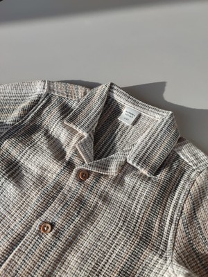 Bandiwa Gulian Erkek Bebek Kısa Kollu Çizgili Gömlek - Ekru Yeşil Kahverengi