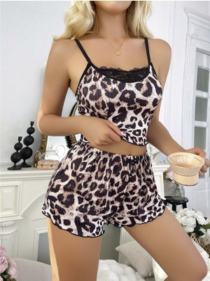 Esranın Dünyası Leopar Desenli Şortlu Gecelik Pijama Takımı 5048