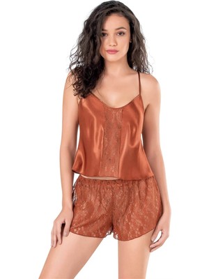 Esranın Dünyası  Tarçın Saten Babydoll Şort Takımı