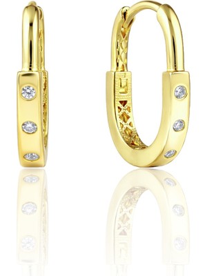 Söğütlü Silver 925 Ayar Gümüş Küpe Altın Kaplama 7 Taşlı Dikdörtgen Halka Küpe - Geometrik Tasarım SGTL13279GOLD