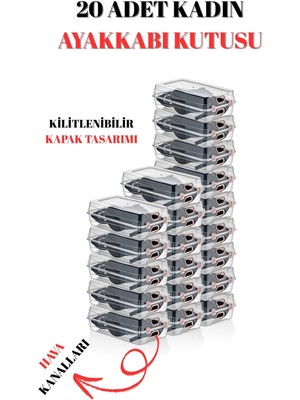 20'li Kadın Ayakkabı Saklama Kutusu Seti, Şeffaf ve Düzenleyici Organizer