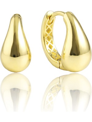 Söğütlü Silver 925 Ayar Gümüş Küpe Altın Kaplama Bottega Su Damlası Halka Küpe - Bombeli Modern Tasarım SGTL13268GOLD