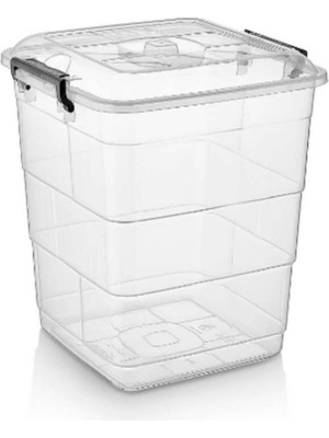 Beyaz Plastik Tetris Kare Saklama Kabı 20LT, 4'lü Set, Şık ve Pratik Depolama
