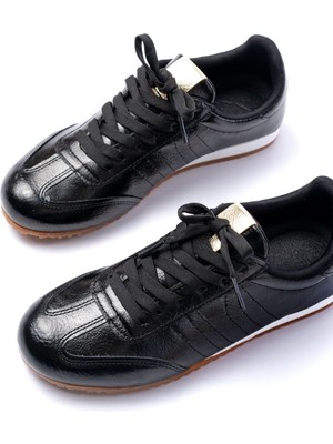 Zerenyus ZRİNM-1009 Premium Siyah Rugan Bağcıklı Kadın Sneaker