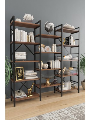 Evdemo Oertha Kitaplık Ceviz 5 Raflı Modern Tasarım 180 cm Yükseklik 175 cm Genişlik Suntalam