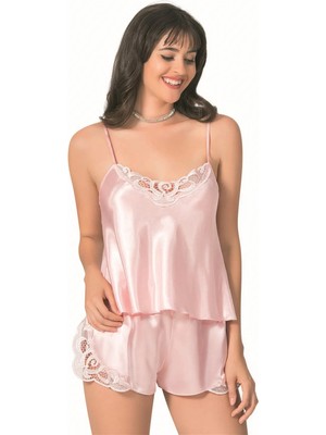 Esranın Dünyası  Somon Saten Babydoll Şort Takımı