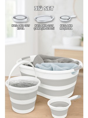 Katlanabilir Banyo ve Çamaşır Sepeti Seti, 13L ve 27L, Pratik Kullanım
