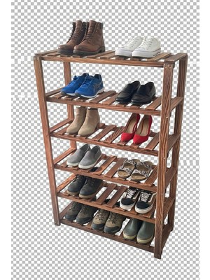 Ahşap 5 Raflı 6 Katlı Düzenleyici Ayakkabılık, Doğal ve Dekoratif Tarz