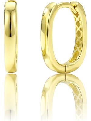 Söğütlü Silver 925 Ayar Gümüş Küpe Altın Kaplama Oval Halka Küpe -  U Model-Halka Tasarım SGTL13269GOLD