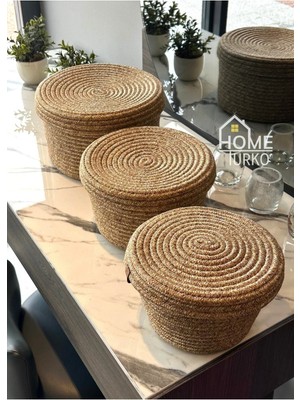 El Dokuması 3'lü Jüt Hasır Sepet Takımı, Mutfak Düzenleyici