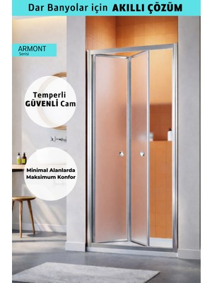 Monaqua Armont Akordiyon Katlanır Duşakabin Ön Cephe Satine Buzlu Temperli Cam Parlak Eloksal Gri Profil