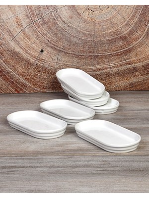 Evimiz Sepette 6'lı Oval Kahvaltılık Tabağı 6 Kişilik Düz Sade Seramik Beyaz Set