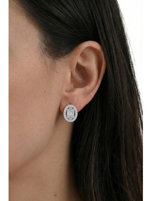 Söğütlü Silver 925 Ayar Gümüş Küpe Baget Taşlı Oval Tasarım Lüks Işıltılı Baget Zirkon Taşlı Küpe SGTL13284RODAJ