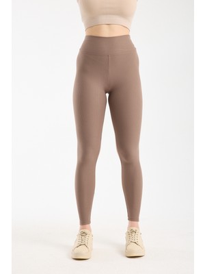 Hdm Kadın Yüksek Bel Fitilli Toparlayıcı Cappuccino Dar Paça Tayt - H5808