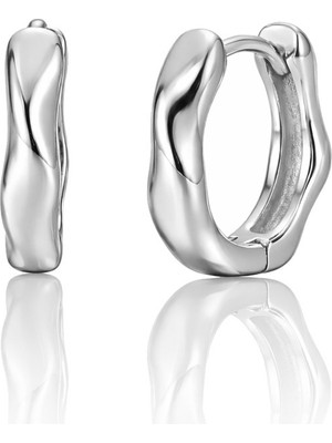 Söğütlü Silver 925 Ayar Gümüş Küpe Rodyumlu Minimal Dalga Tasarım Halka Küpe - Modern Hoop Küpe SGTL13264RODAJ