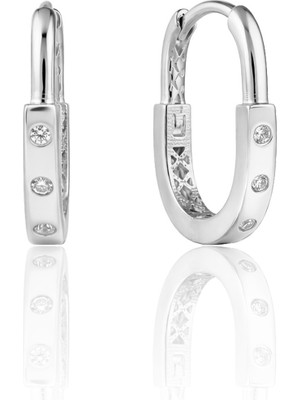 Söğütlü Silver 925 Ayar Gümüş Küpe Beyaz Altın Kaplama 7 Taşlı Dikdörtgen Halka Küpe - Geometrik Tasarım SGTL13279RODAJ