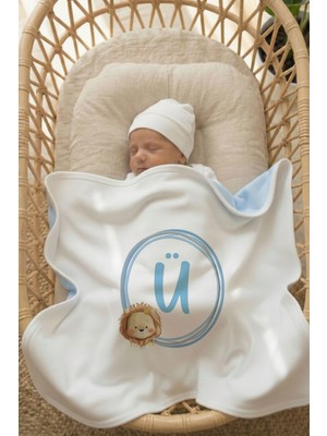 Messido Plus Çift Taraflı - Interlok Bebek Battaniyesi 80X80CM - Çemberde Sevimli Aslan Harf Serisi - Ü Harfi