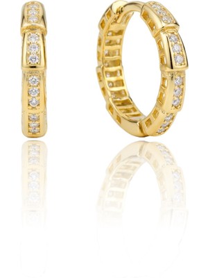 Söğütlü Silver 925 Ayar Gümüş Küpe Üzeri Altın Kaplama Zirkon Taşlı Segment Modern Halka Küpe SGTL13276GOLD