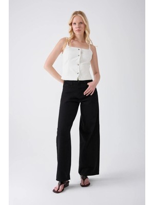 Zeo Basic Kadın Baggy Jean Yüksek Bel Geniş Paça Kot Pantolon