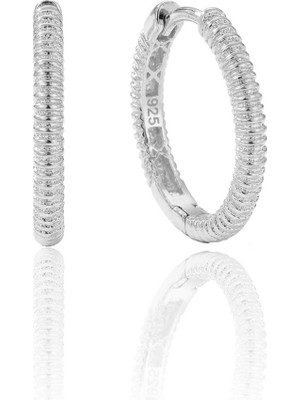 Söğütlü Silver 925 Ayar Gümüş Küpe Beyaz Altın Kaplama Tırtıklı Halka Küpe - Vintage Dokulu Tasarım SGTL13273RODAJ