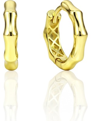 Söğütlü Silver 925 Ayar Gümüş Küpe Altın Kaplama Bambu Formlu Halka Küpe SGTL13277GOLD
