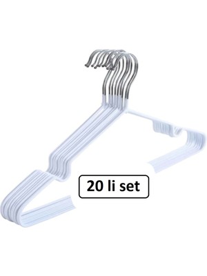 Beyaz Silikon Kaplı Tel Askı Seti, 20 Adet, Dayanıklı ve Çok Amaçlı