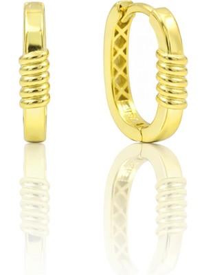 Söğütlü Silver 925 Ayar Gümüş Küpe Altın Kaplama Oval Burgu Detaylı Halka Küpe -  U Model-Halka Tasarım SGTL13272GOLD