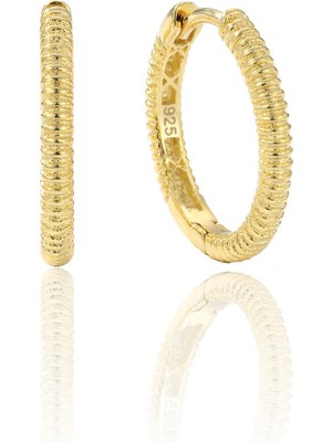 Söğütlü Silver 925 Ayar Gümüş Küpe Altın Kaplama Tırtıklı Halka Küpe - Vintage Dokulu Tasarım SGTL13273GOLD
