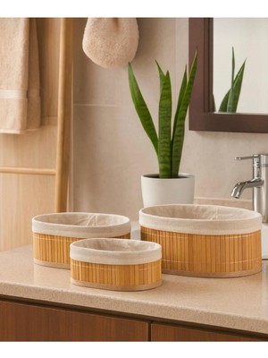 3'lü Bambu Organizer Sepetleri, Şık ve Fonksiyonel Depolama Çözümü