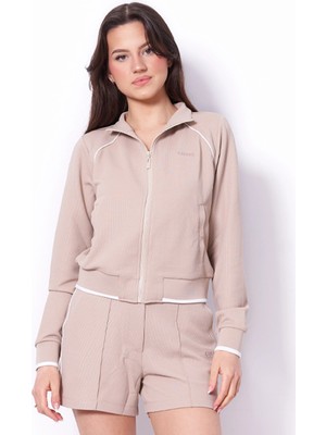 Guess Sarah Pike Hakim Yaka Tam Fermuarlı Kadın Bej Eşofman Üstü V6GQ05K2916-G1BW