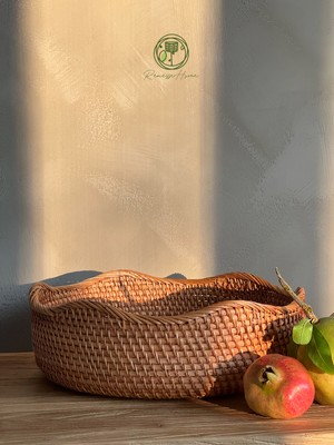 El Yapımı Rattan Sepet, Dekoratif ve Çok Amaçlı Doğal Organizer (30 Cm)