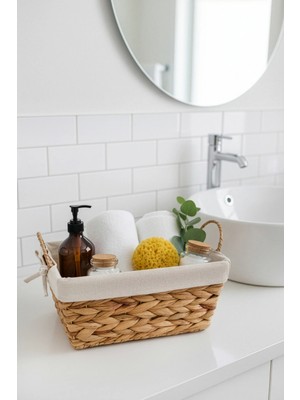 Çok Amaçlı Hasır Sepet, Kulplu, Metal Çerçeveli Organizer