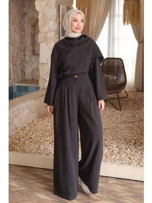 İmaj Butik Siyah Pelerinli Tunik Pantolonlu Modal Takım