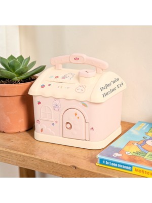 Hediye Fikri Kişiye Özel Masal Evi Işıklı Kumbara Sevimli Çocuk Odası Gece Lambası 20 cm x 15.5 cm Pembe Renk