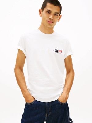 Tommy Hilfiger Tjm Dar Kesim Göğüs Imzalı Kısa Kollu Erkek Beyaz T-Shirt DM0DM22538YBL
