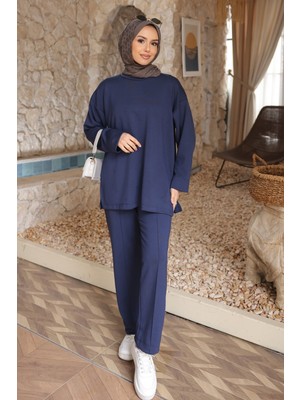İmaj Butik Açık Lacivert Yanı Yırtmaçlı Tunik Pantolonlu Takım