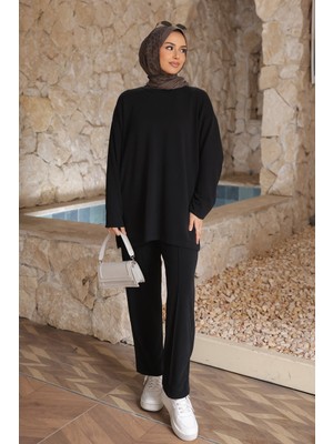 İmaj Butik Siyah Yanı Yırtmaçlı Tunik Pantolonlu Takım