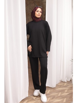 İmaj Butik Antrasit Yanı Yırtmaçlı Tunik Pantolonlu Takım