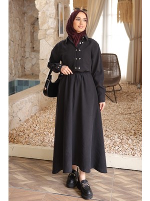 İmaj Butik Siyah Düğmeli Gömlek Etekli Takım