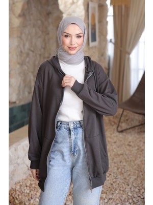 İmaj Butik Füme Kanguru Cepli Üç Iplik Hırka