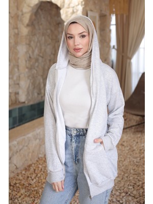 İmaj Butik Gri Kanguru Cepli Üç Iplik Hırka