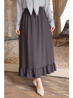 İmaj Butik Füme Etek Ucu Fırfırlı  Bel Lastikli Bürümcük Etek