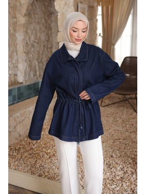 İmaj Butik Lacivert Bel Büzgülü Kot Ceket