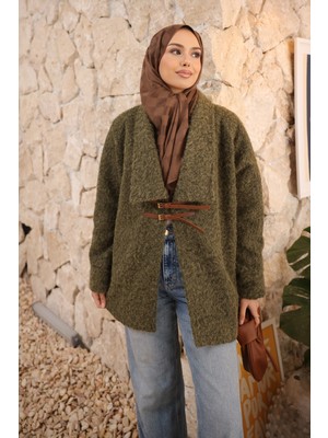 İmaj Butik Haki Kemer Detaylı Kaşe Kaban