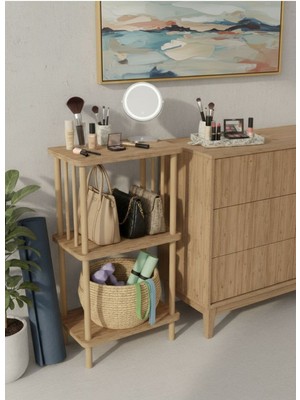 Macco Mobilya 3 Katlı Ahşap Dikdörtgen Yan Sehpa Çok Amaçlı Dekoratif Raf Ünitesi